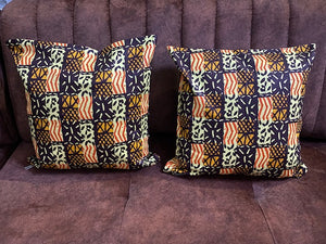 Lot de 2 Housses pour coussin tissu wax