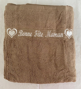 Serviette de bain Bonne Fête Maman avec tissu wax